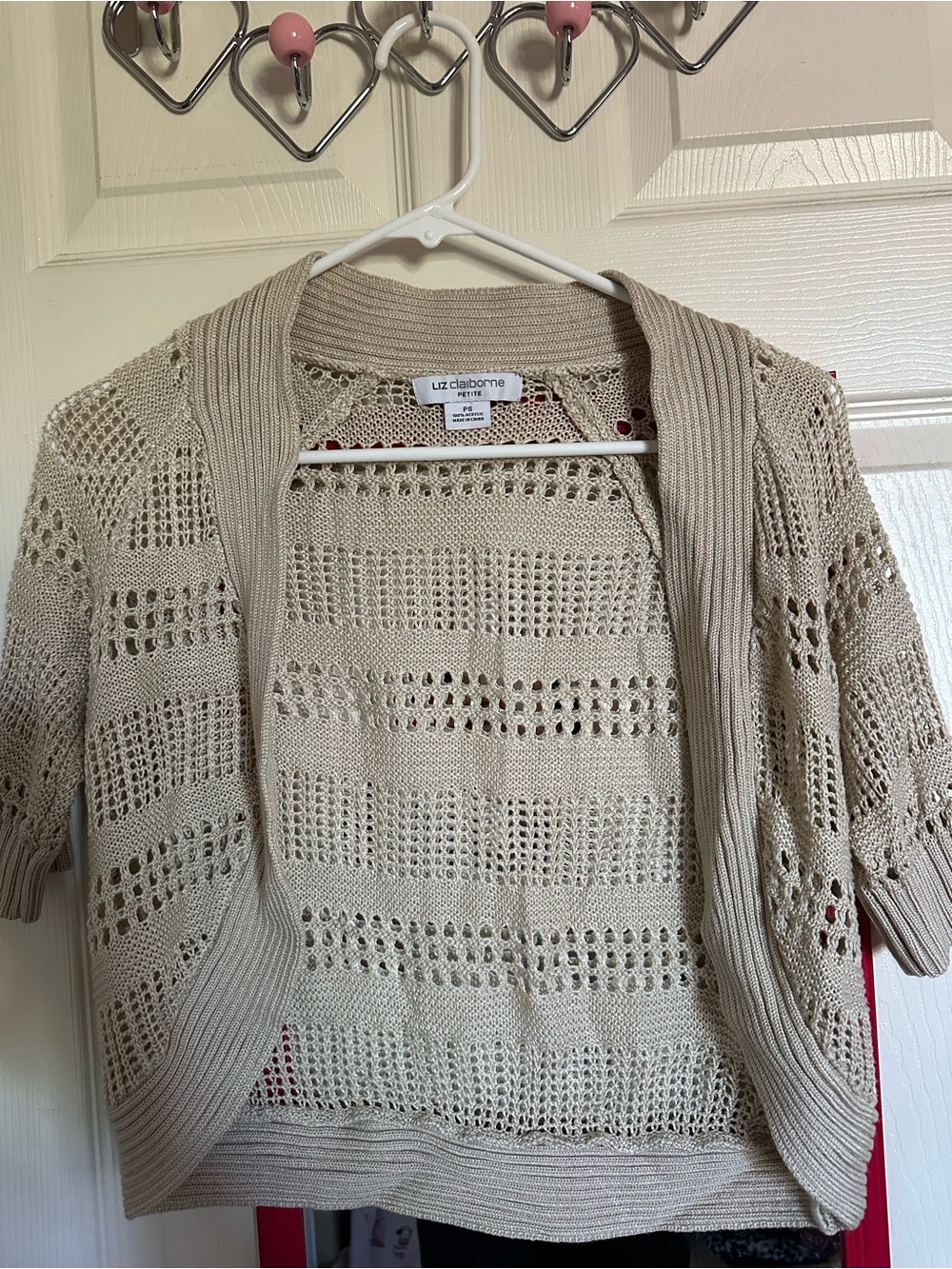 Liz Claiborne Cream Open-Weave Knit Cardigan
